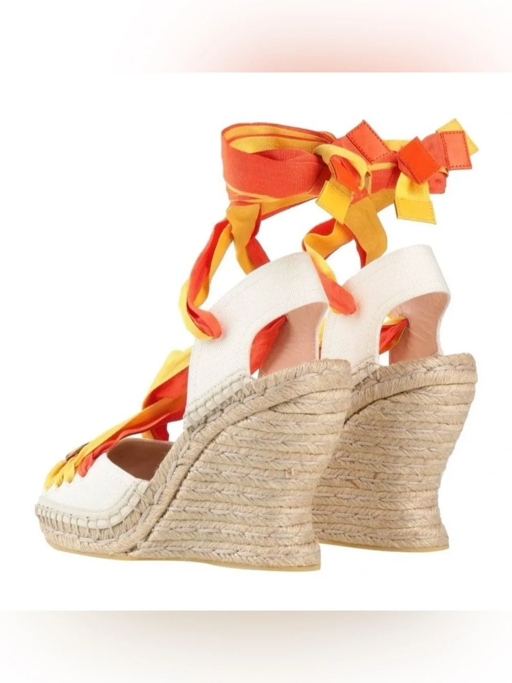 Gucci Orange and Yellow Ribbon Espadrille Wedge Sandals